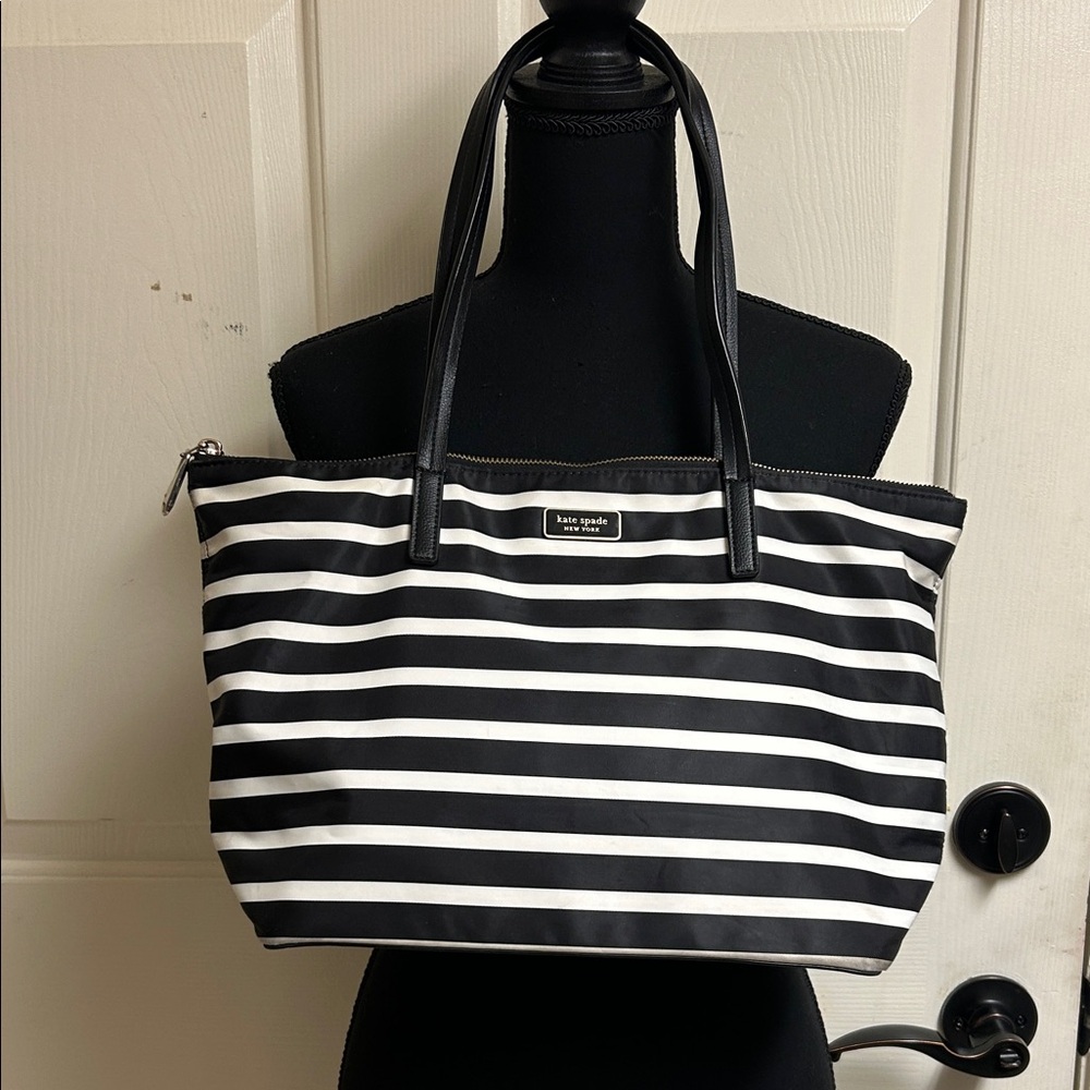 Kate Spade Hayden Sailing Stripe Top Zip Tote, 9"h x 11.5"w x 5"d, Nylon, EUC - Picture 1 of 10